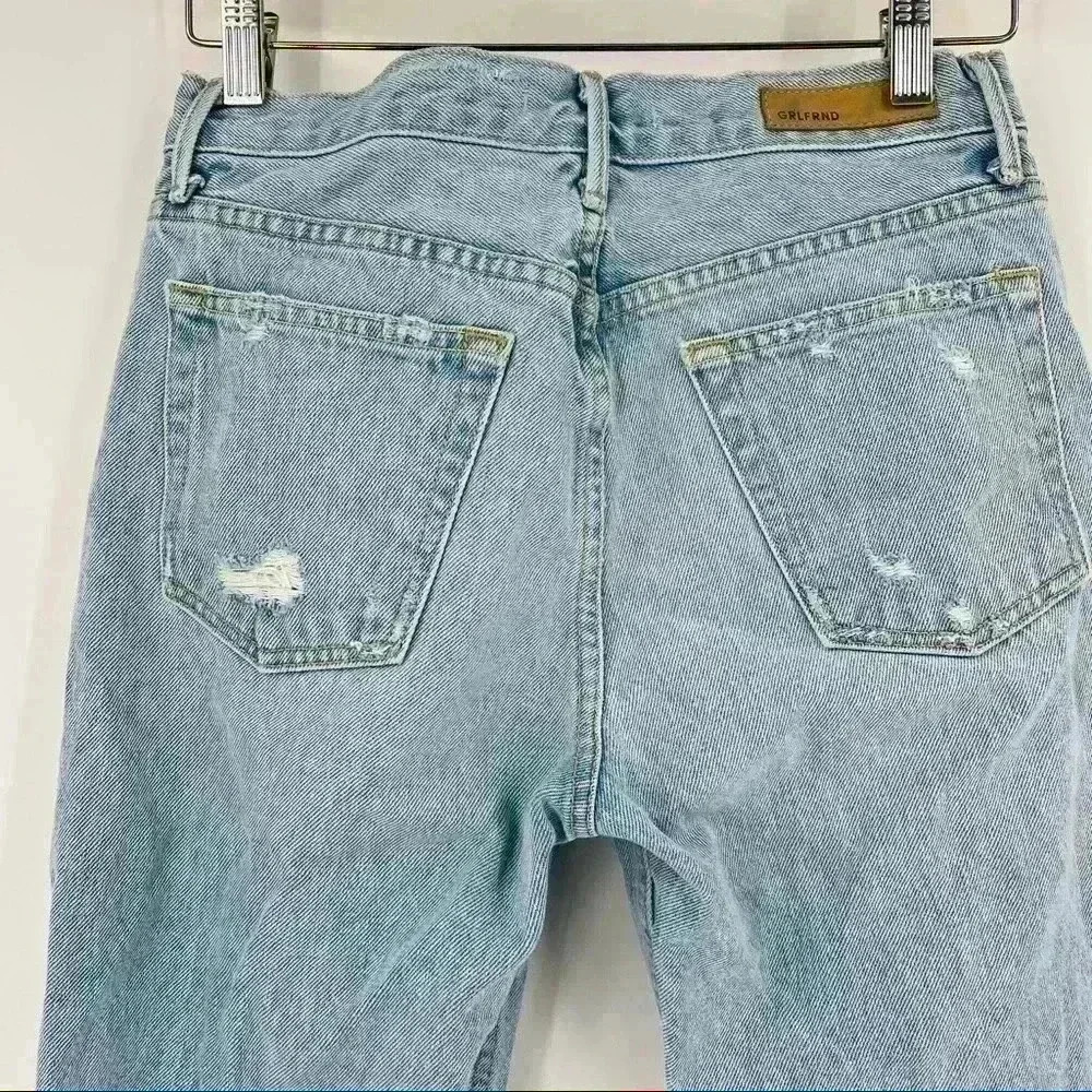 Grlfrnd Helena Straight Jeans Women's‎ 25 Blue High Rise Button Fly Distressed - Picture 7 of 14
